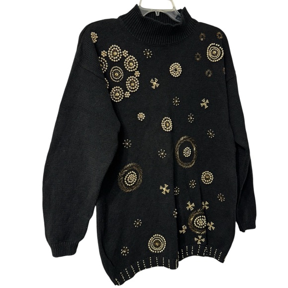 Vintage Victoria Jones Black Beaded Sweater, size Large - Picture 3 of 13